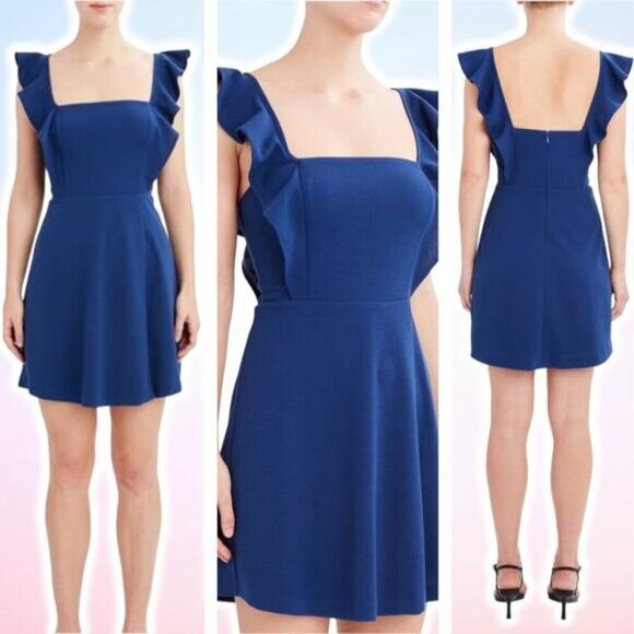 NWT BCBG Paris Ruffle Strap Mini Dress Sz Small Blue - Picture 1 of 6